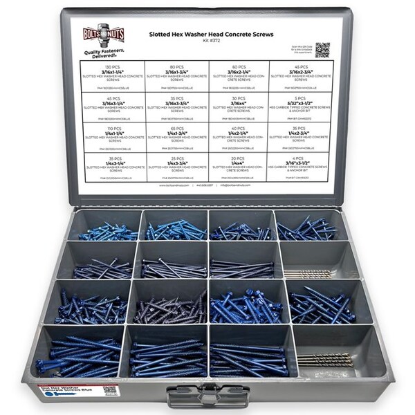 Boltsandnuts.Com Slotted Hex Washer Head Concrete Screws Assortment - 765 PCS Assortment Kit #372 - main